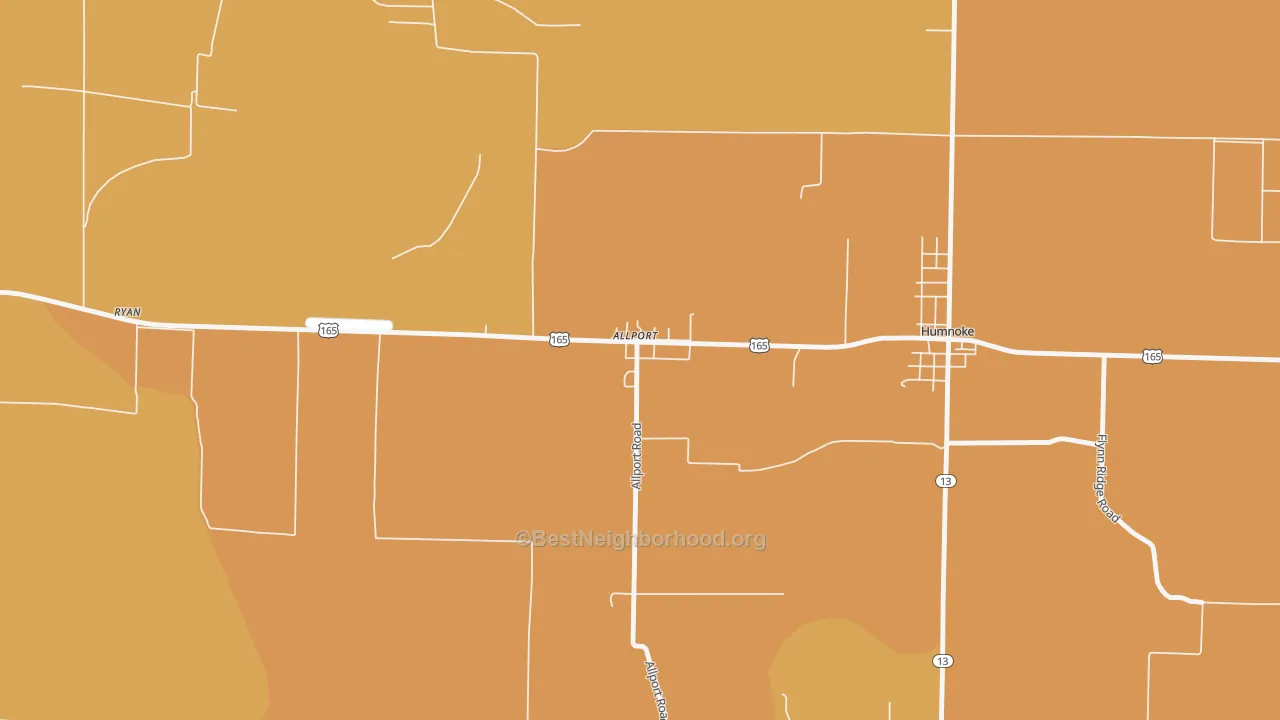 Map of the best neighborhoods in the Allport area, with better matches in green and worse matches in red