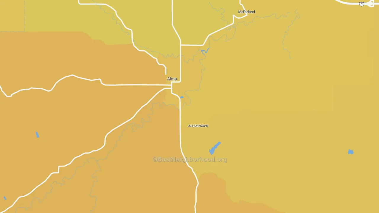 Map of the best neighborhoods in the Alma area, with better matches in green and worse matches in red