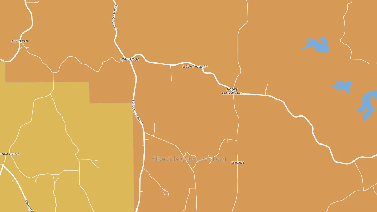 Map of the best neighborhoods in the Almeria area, with better matches in green and worse matches in red