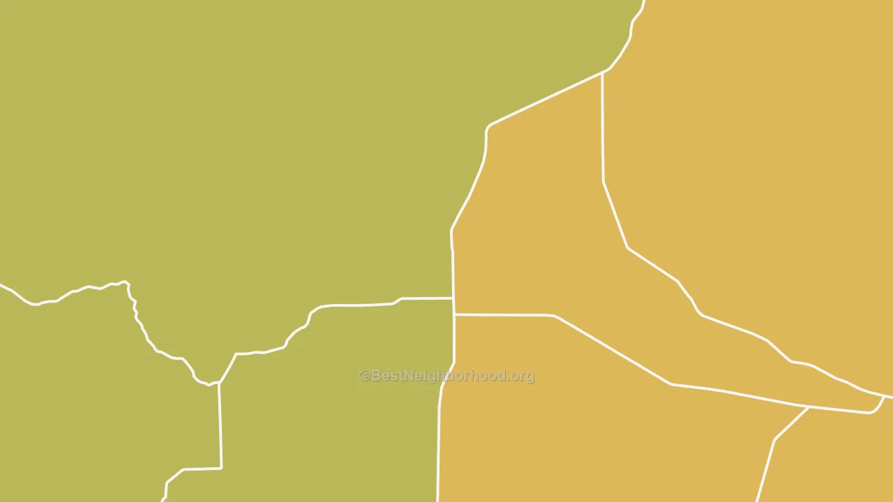 Map of the best neighborhoods in the Almo area, with better matches in green and worse matches in red