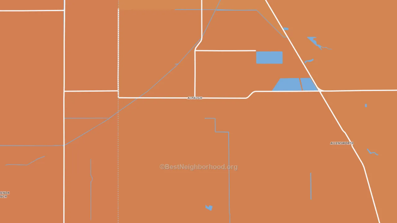 Map of the best neighborhoods in the Alpaugh area, with better matches in green and worse matches in red