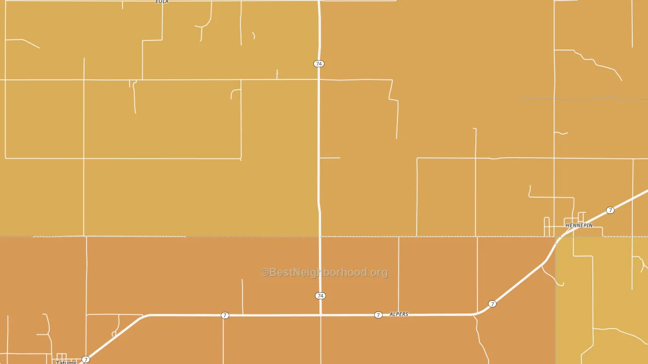 Map of the best neighborhoods in the Alpers area, with better matches in green and worse matches in red