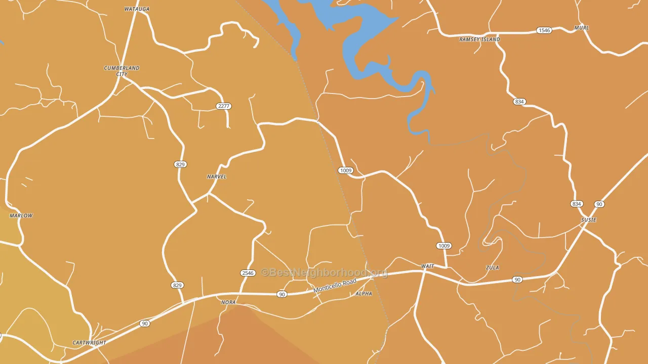 Map of the best neighborhoods in the Alpha area, with better matches in green and worse matches in red