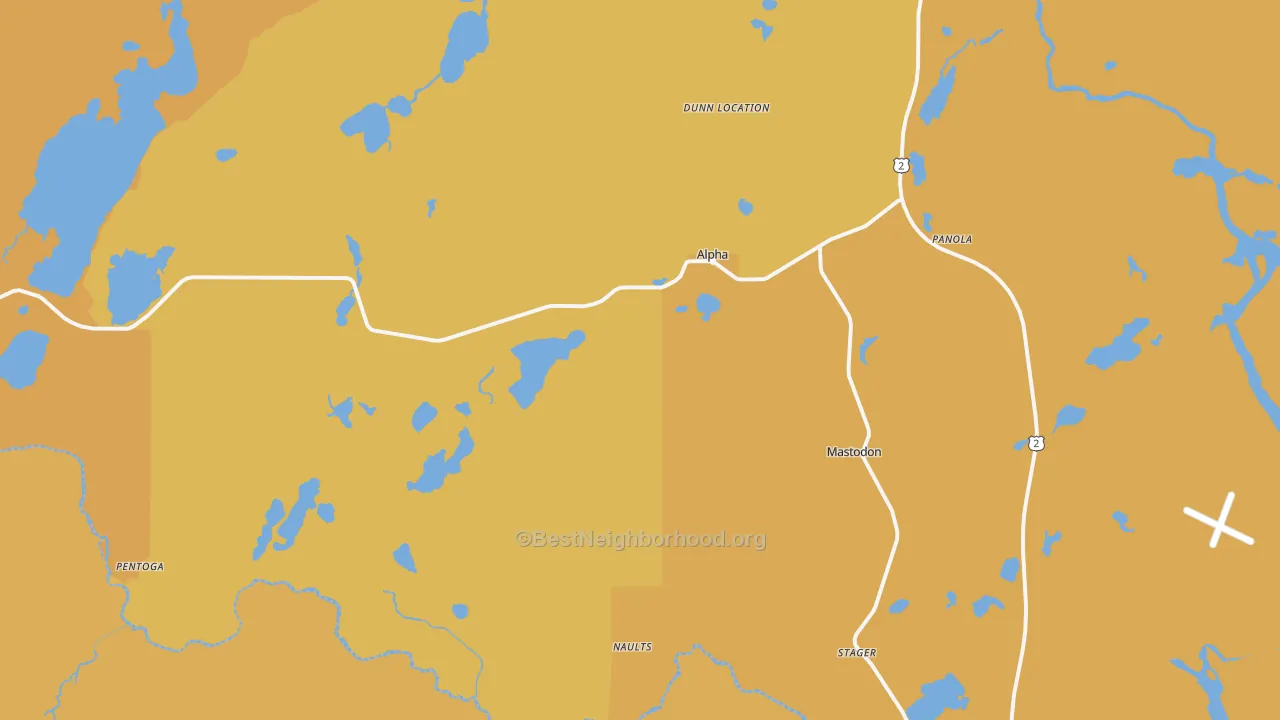 Map of the best neighborhoods in the Alpha area, with better matches in green and worse matches in red