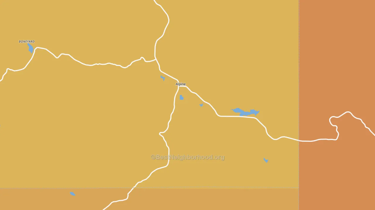 Map of the best neighborhoods in the Alpine area, with better matches in green and worse matches in red