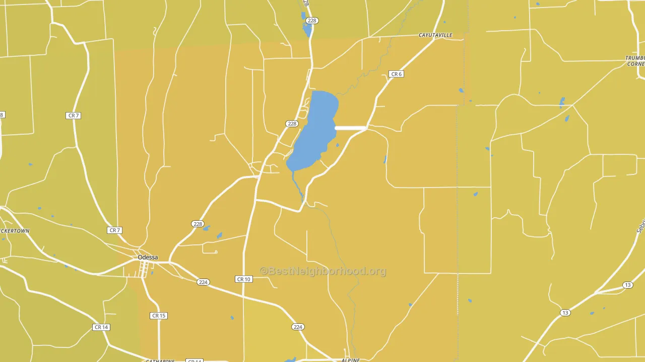 Map of the best neighborhoods in the Alpine area, with better matches in green and worse matches in red