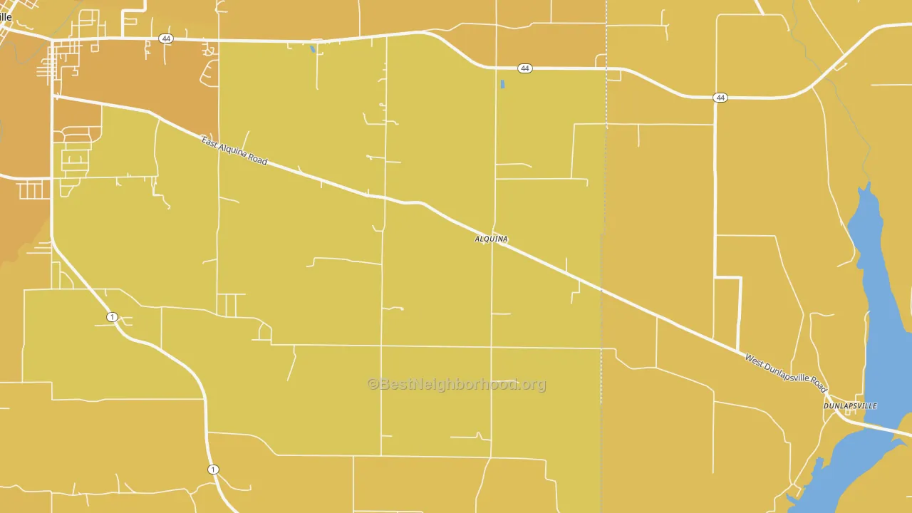 Map of the best neighborhoods in the Alquina area, with better matches in green and worse matches in red