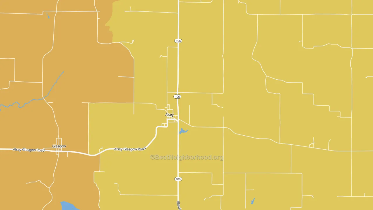 Map of the best neighborhoods in the Alsey area, with better matches in green and worse matches in red