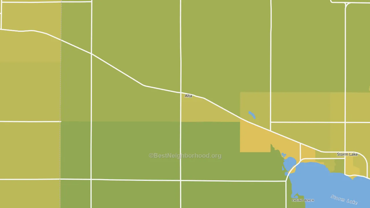 Map of the best neighborhoods in the Alta area, with better matches in green and worse matches in red