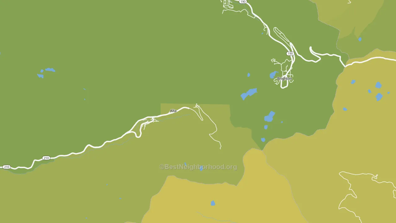 Map of the best neighborhoods in the Alta area, with better matches in green and worse matches in red