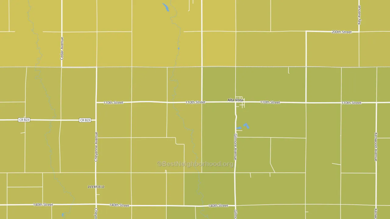Map of the best neighborhoods in the Alta Vista area, with better matches in green and worse matches in red