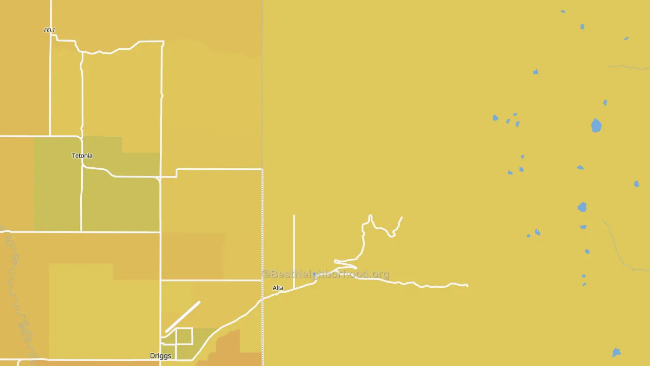 Map of the best neighborhoods in the Alta area, with better matches in green and worse matches in red
