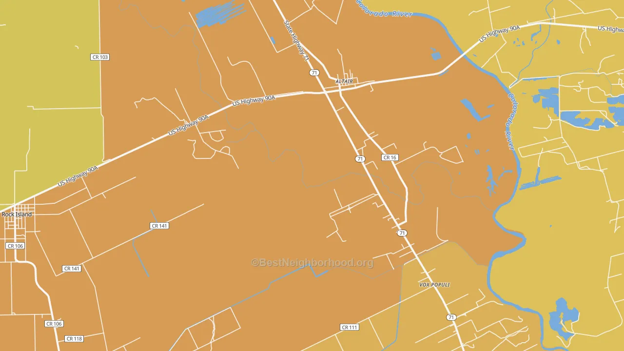 Map of the best neighborhoods in the Altair area, with better matches in green and worse matches in red