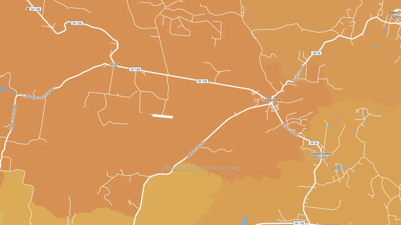 Map of the best neighborhoods in the Altamont area, with better matches in green and worse matches in red