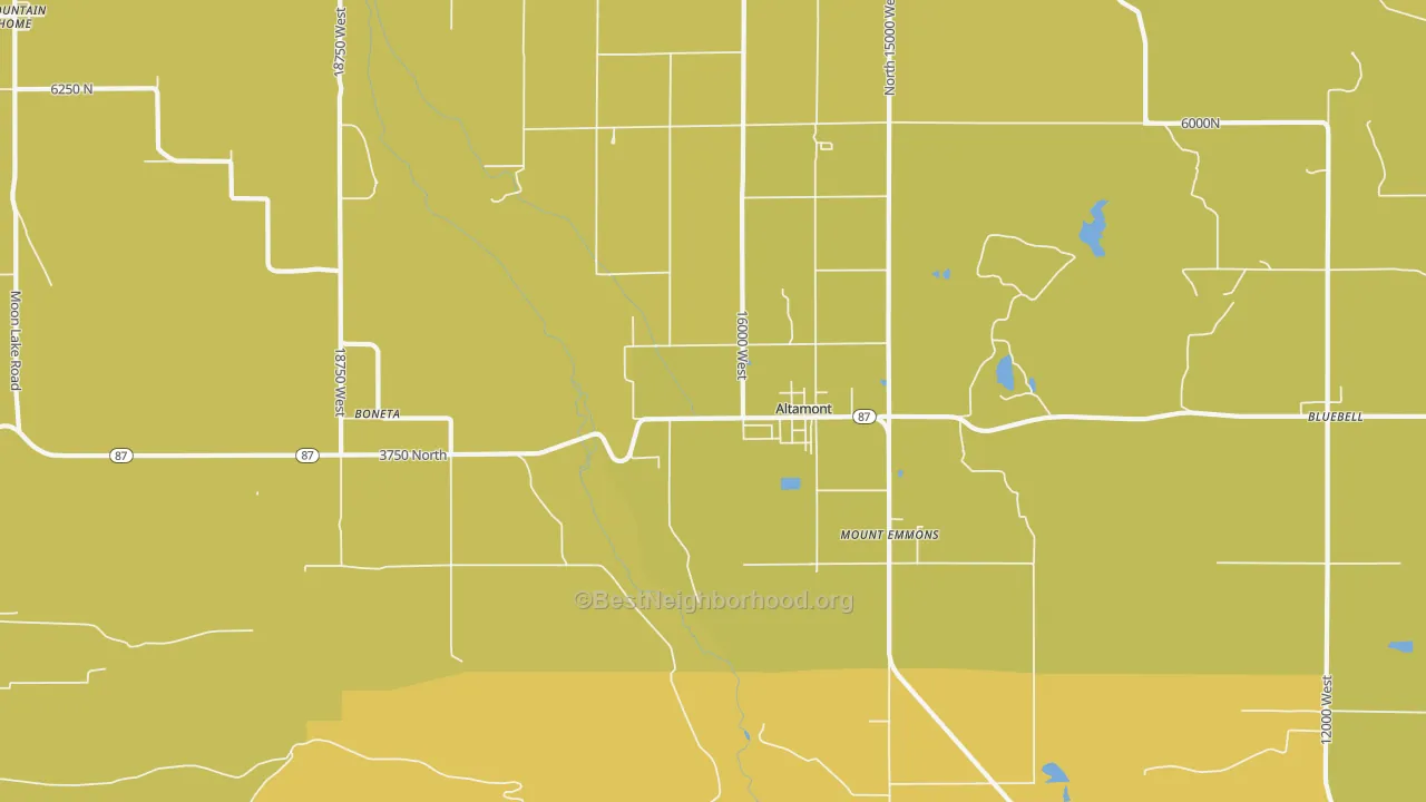 Map of the best neighborhoods in the Altamont area, with better matches in green and worse matches in red
