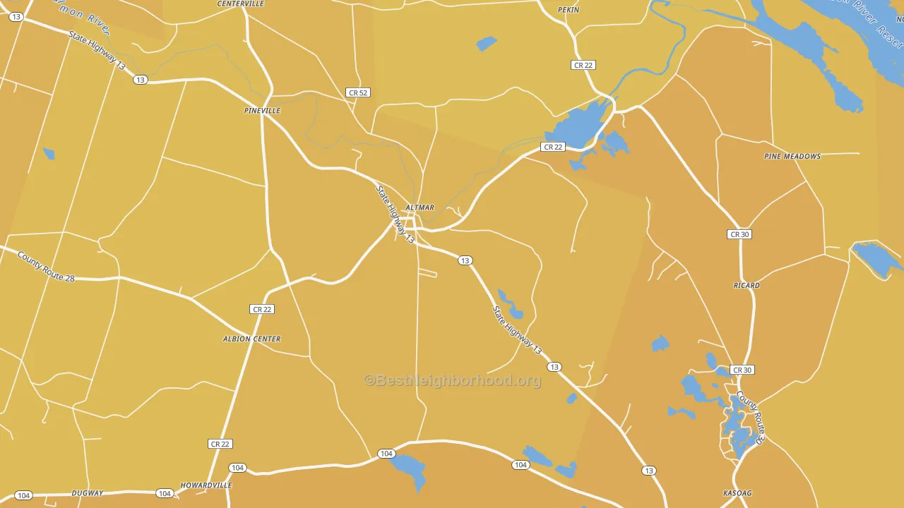 Map of the best neighborhoods in the Altmar area, with better matches in green and worse matches in red