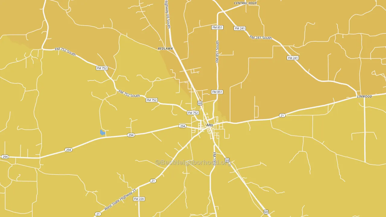 Map of the best neighborhoods in the Alto area, with better matches in green and worse matches in red