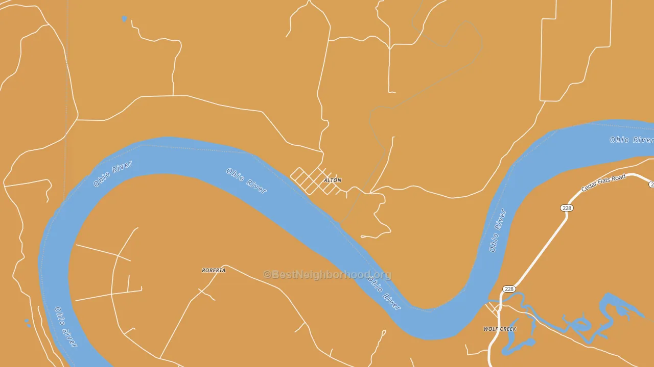 Map of the best neighborhoods in the Alton area, with better matches in green and worse matches in red