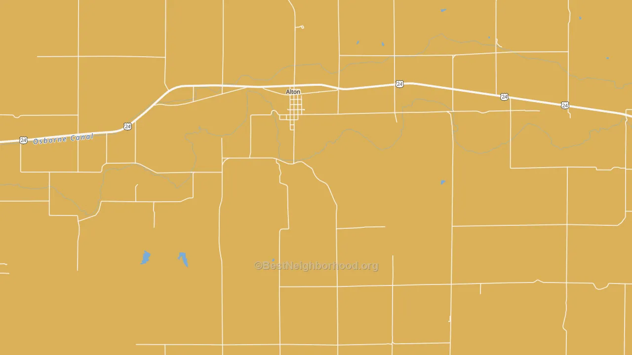 Map of the best neighborhoods in the Alton area, with better matches in green and worse matches in red