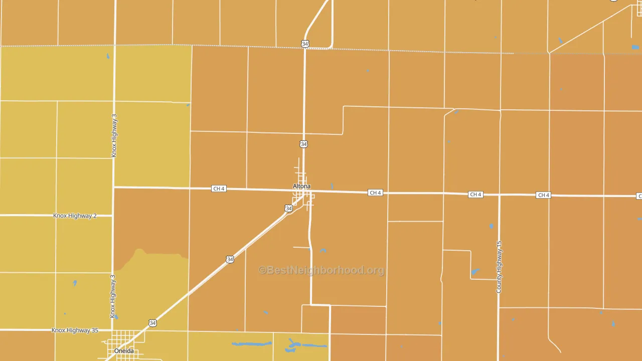 Map of the best neighborhoods in the Altona area, with better matches in green and worse matches in red