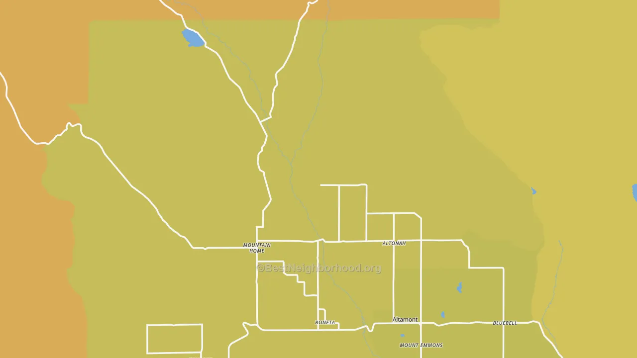 Map of the best neighborhoods in the Altonah area, with better matches in green and worse matches in red