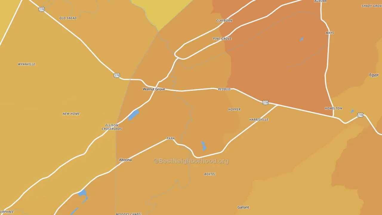Map of the best neighborhoods in the Altoona area, with better matches in green and worse matches in red