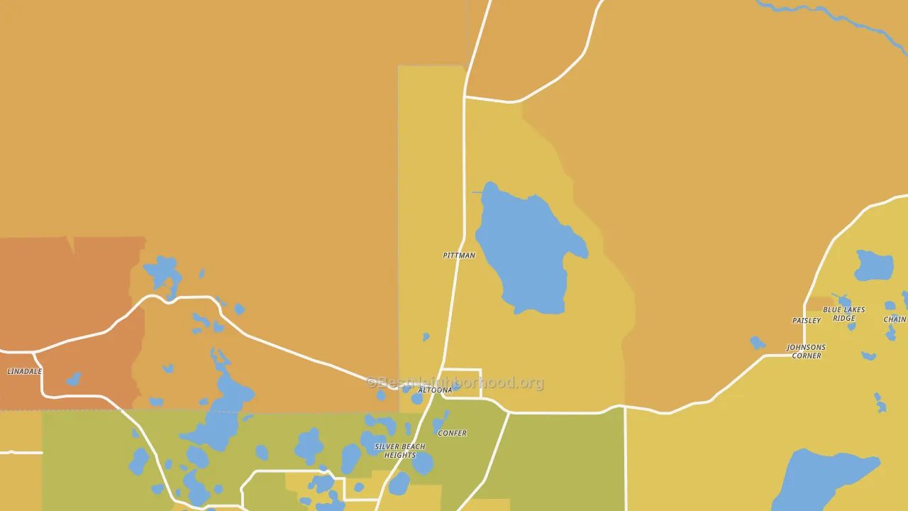 Map of the best neighborhoods in the Altoona area, with better matches in green and worse matches in red