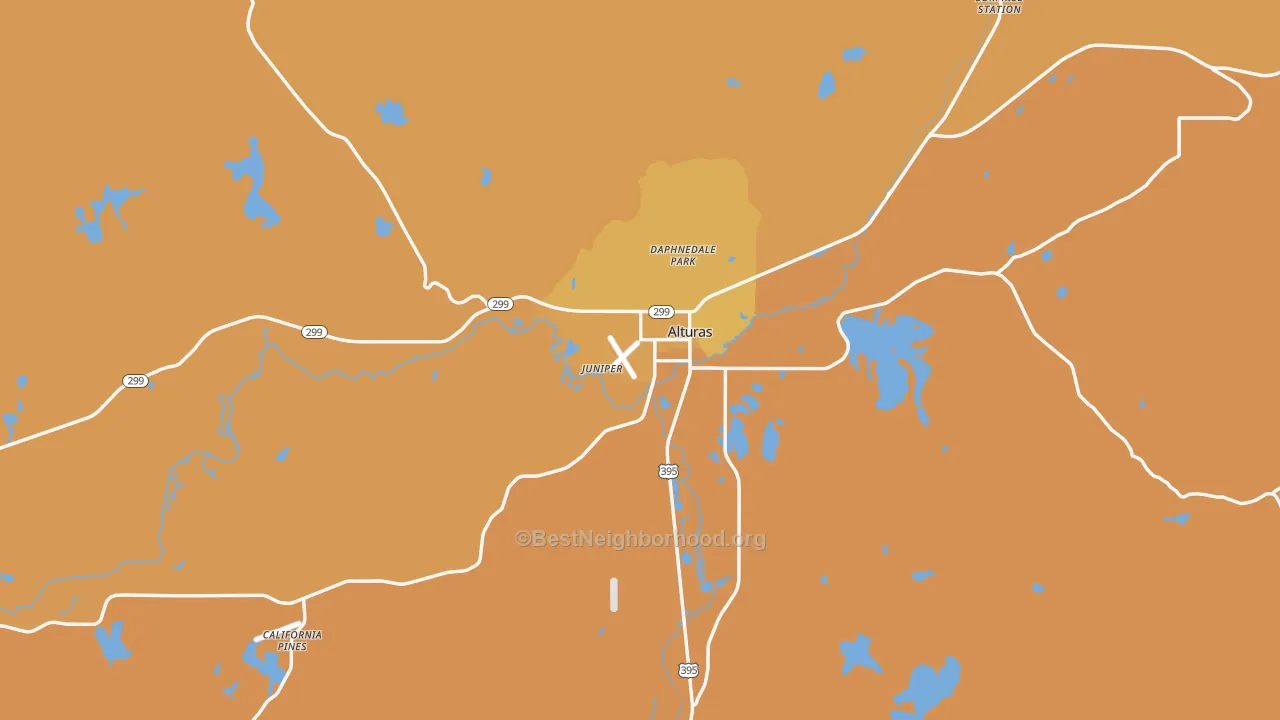 Map of the best neighborhoods in the Alturas area, with better matches in green and worse matches in red