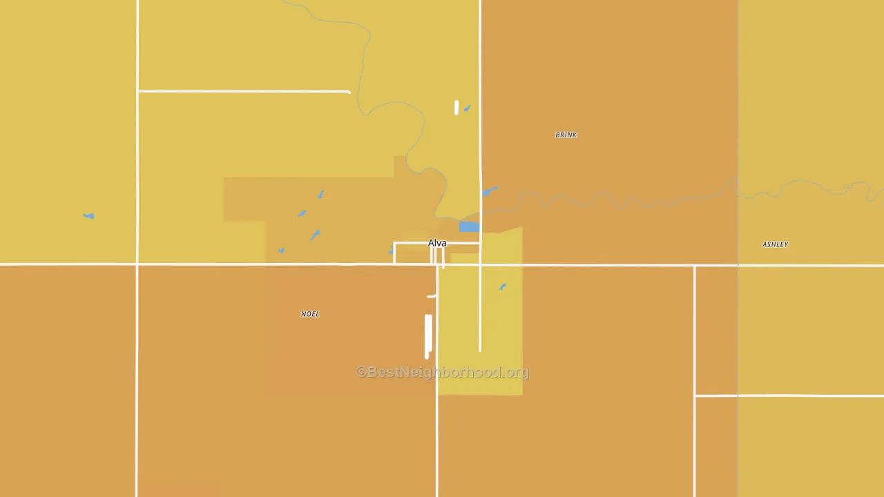 Map of the best neighborhoods in the Alva area, with better matches in green and worse matches in red