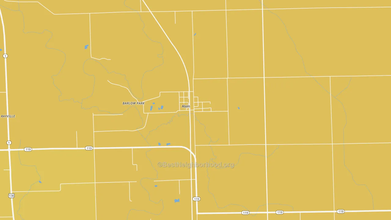 Map of the best neighborhoods in the Alvan area, with better matches in green and worse matches in red