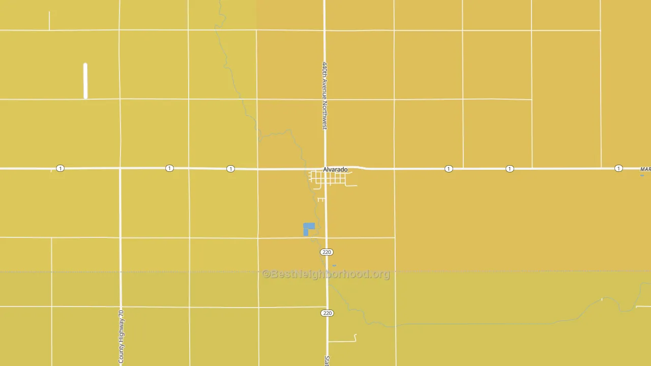 Map of the best neighborhoods in the Alvarado area, with better matches in green and worse matches in red