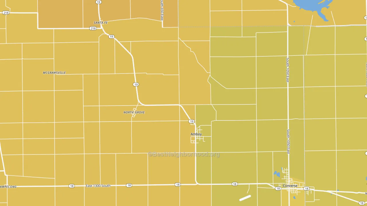 Map of the best neighborhoods in the Amboy area, with better matches in green and worse matches in red