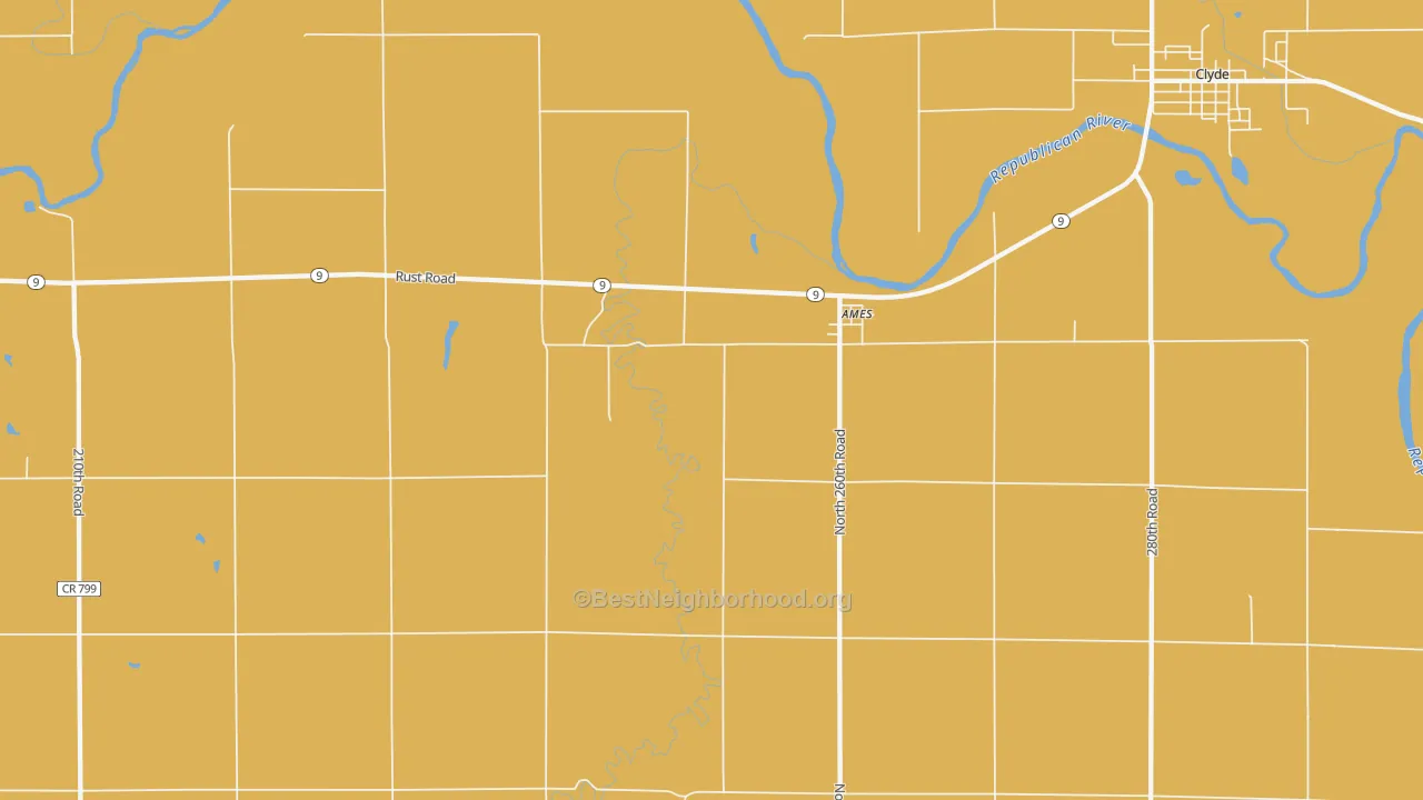 Map of the best neighborhoods in the Ames area, with better matches in green and worse matches in red