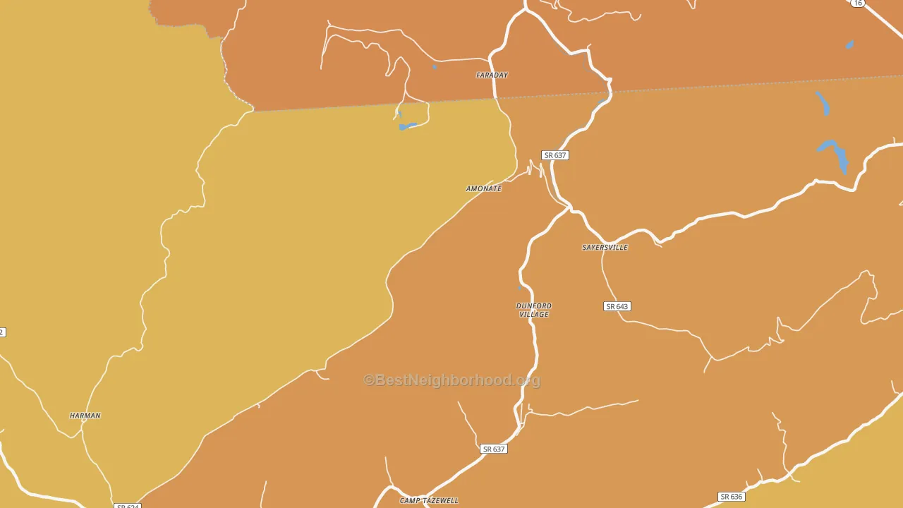 Map of the best neighborhoods in the Amonate area, with better matches in green and worse matches in red