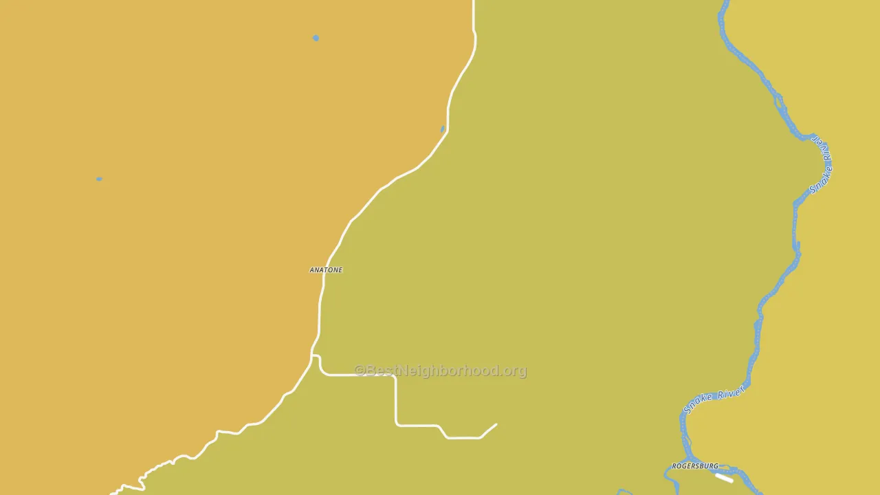 Map of the best neighborhoods in the Anatone area, with better matches in green and worse matches in red