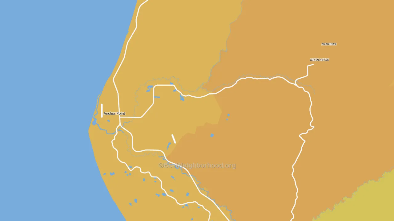 Map of the best neighborhoods in the Anchor Point area, with better matches in green and worse matches in red
