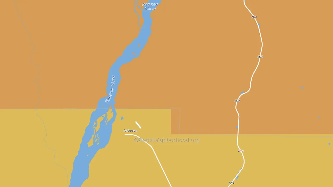 Map of the best neighborhoods in the Anderson area, with better matches in green and worse matches in red