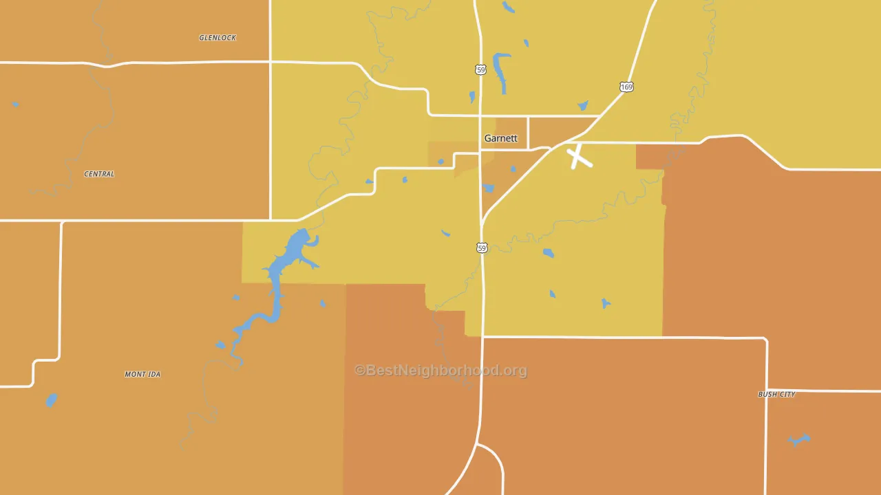 Map of the best neighborhoods in the Anderson County area, with better matches in green and worse matches in red