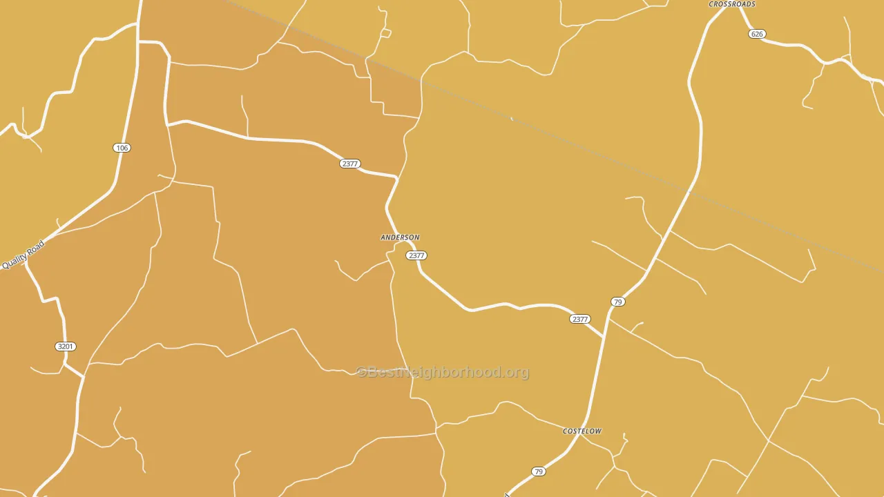 Map of the best neighborhoods in the Anderson area, with better matches in green and worse matches in red