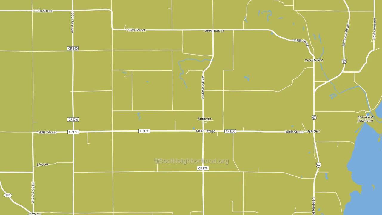 Map of the best neighborhoods in the Andover area, with better matches in green and worse matches in red