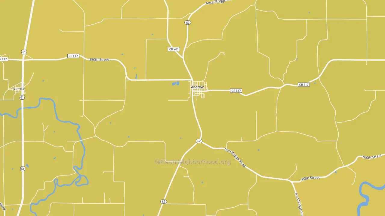 Map of the best neighborhoods in the Andrew area, with better matches in green and worse matches in red