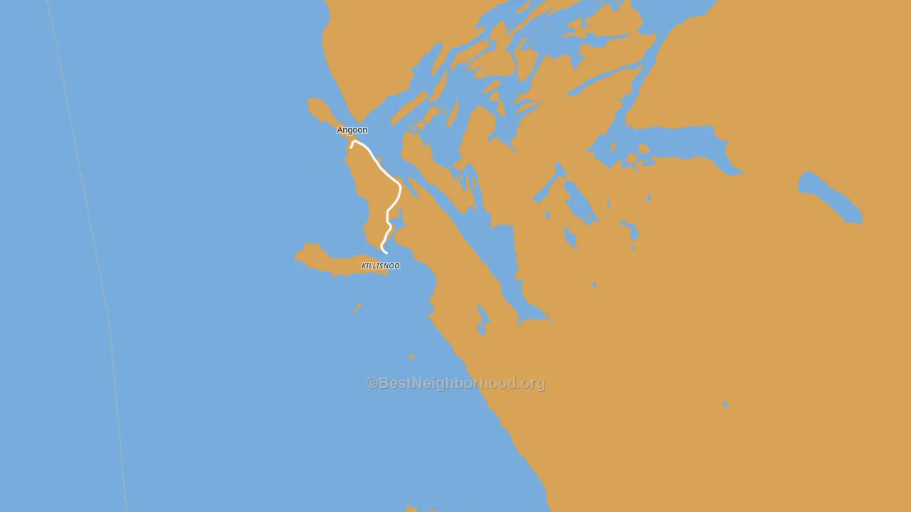Map of the best neighborhoods in the Angoon area, with better matches in green and worse matches in red