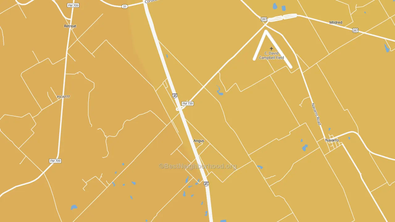 Map of the best neighborhoods in the Angus area, with better matches in green and worse matches in red