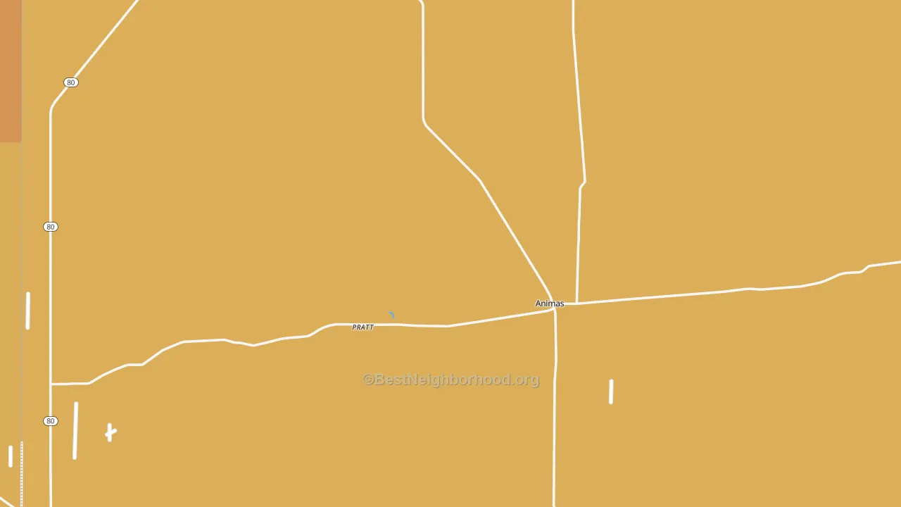 Map of the best neighborhoods in the Animas area, with better matches in green and worse matches in red