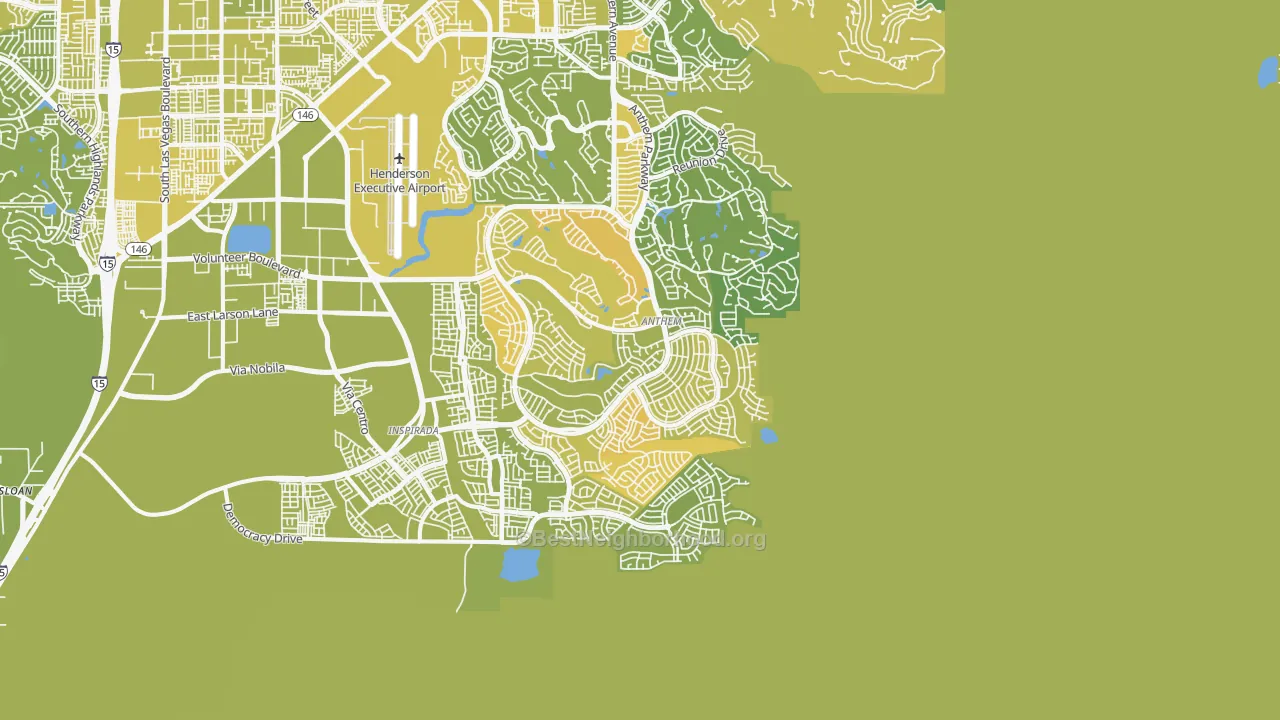 Map of the best neighborhoods in the Anthem, Henderson area, with better matches in green and worse matches in red