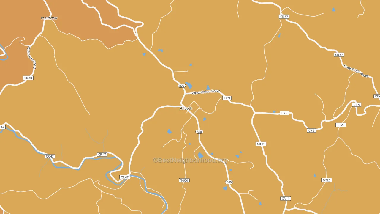 Map of the best neighborhoods in the Antioch area, with better matches in green and worse matches in red
