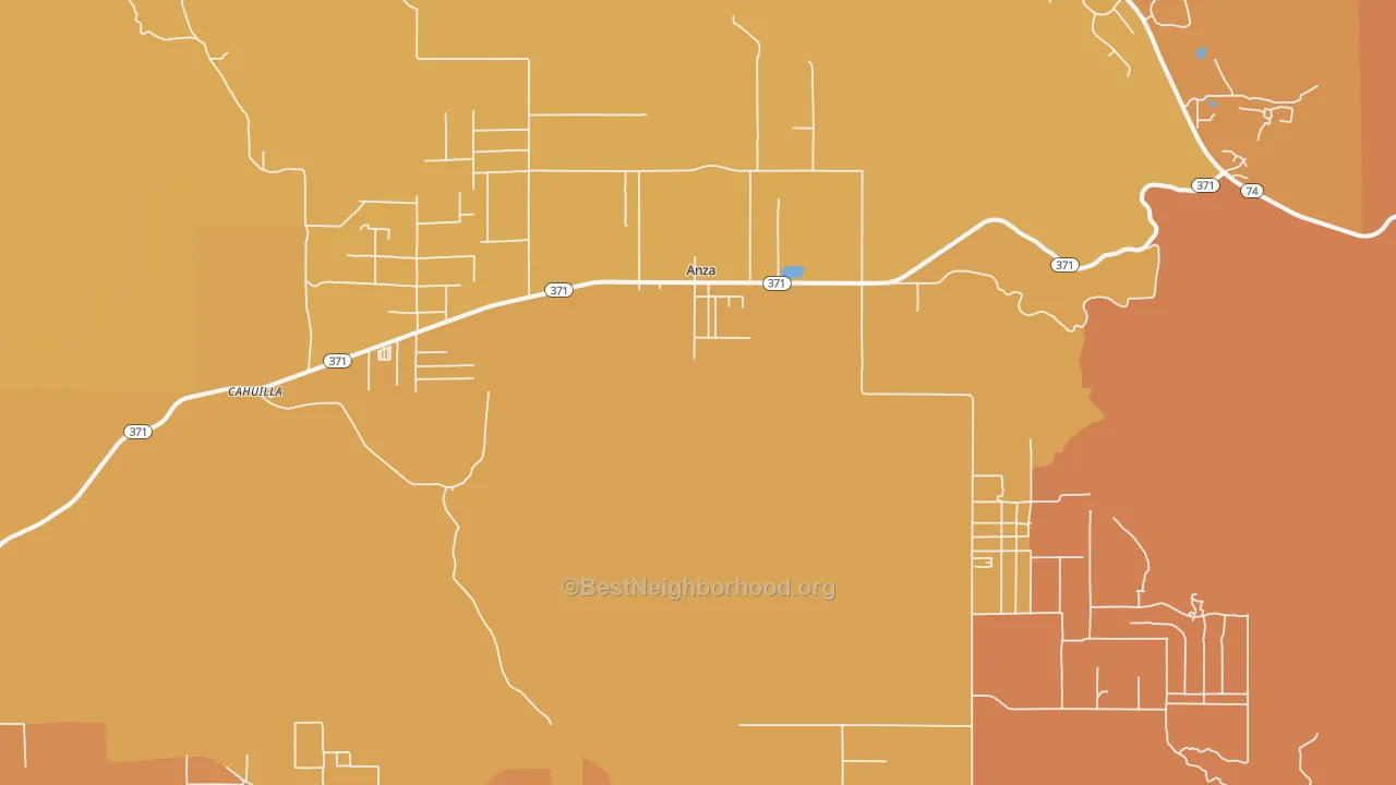 Map of the best neighborhoods in the Anza area, with better matches in green and worse matches in red