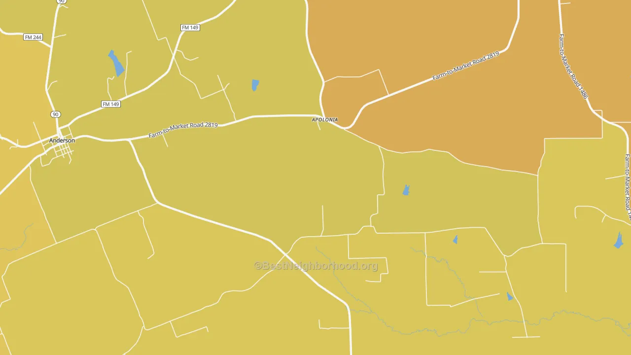 Map of the best neighborhoods in the Apolonia area, with better matches in green and worse matches in red
