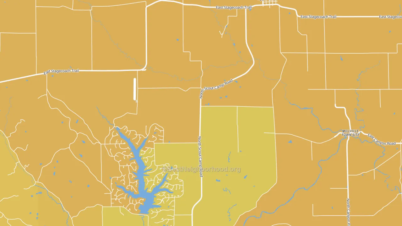 Map of the best neighborhoods in the Apple River area, with better matches in green and worse matches in red