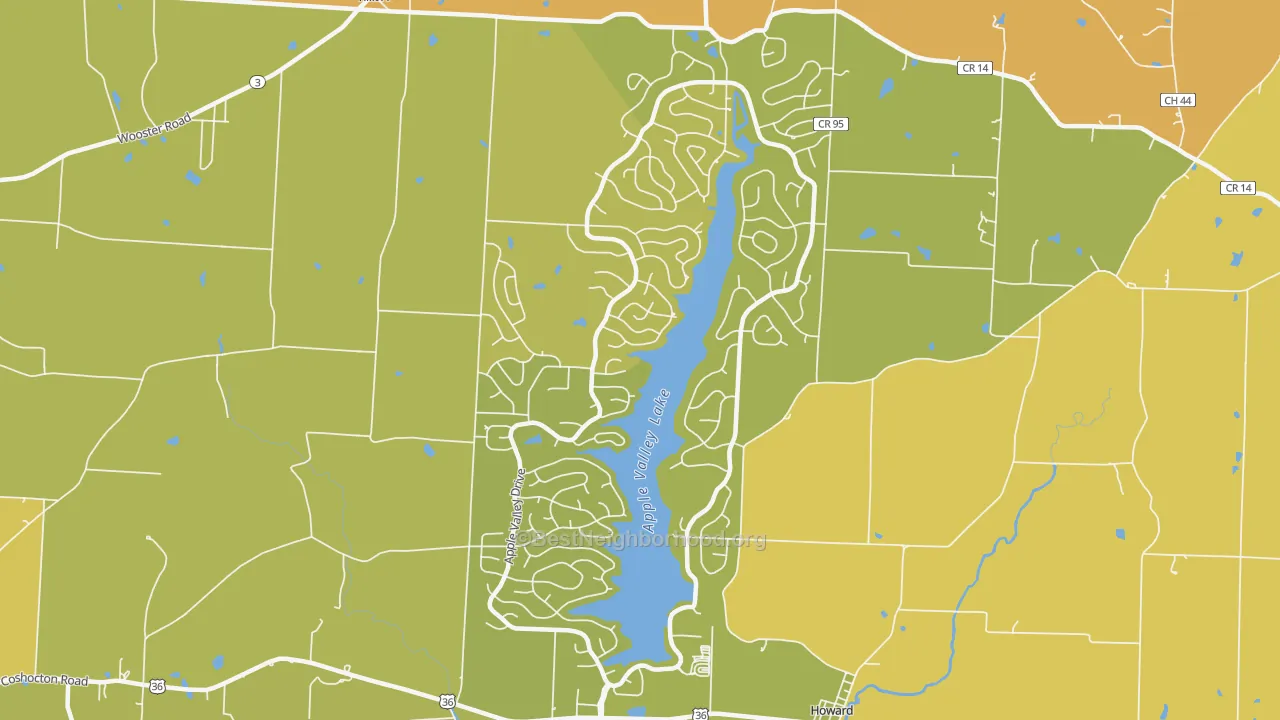 Map of the best neighborhoods in the Apple Valley area, with better matches in green and worse matches in red